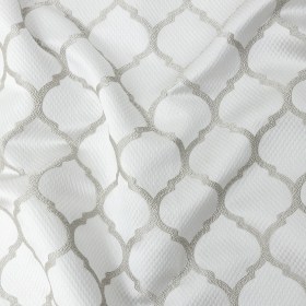 Satin-Faced Jacquard – Platinum Moroccan Quatrefoil – British Imported Satin-Faced Jacquard – Platinum Moroccan Quatrefoil – British Imported