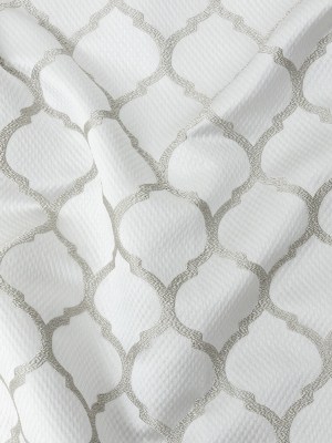 Satin-Faced Jacquard – Platinum Moroccan Quatrefoil – British Imported Satin-Faced Jacquard – Platinum Moroccan Quatrefoil – British Imported