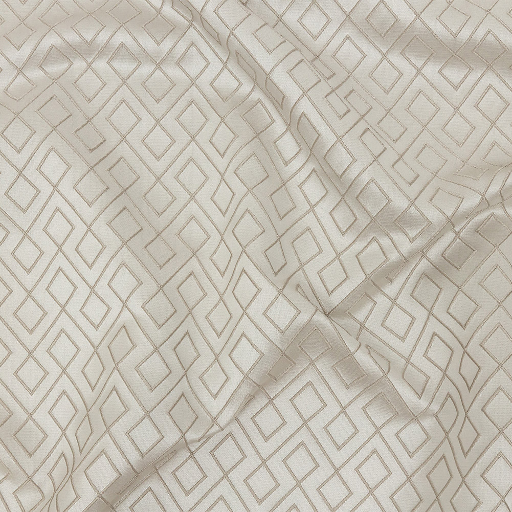 Satin-Faced Jacquard – Taupe Diamond Fret – British Imported Satin-Faced Jacquard – Taupe Diamond Fret – British Imported