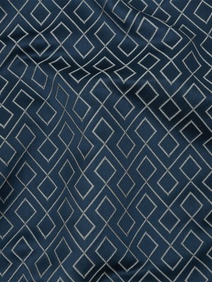 Satin-Faced Jacquard – Indigo Diamond Fret – British Imported Satin-Faced Jacquard – Indigo Diamond Fret – British Imported