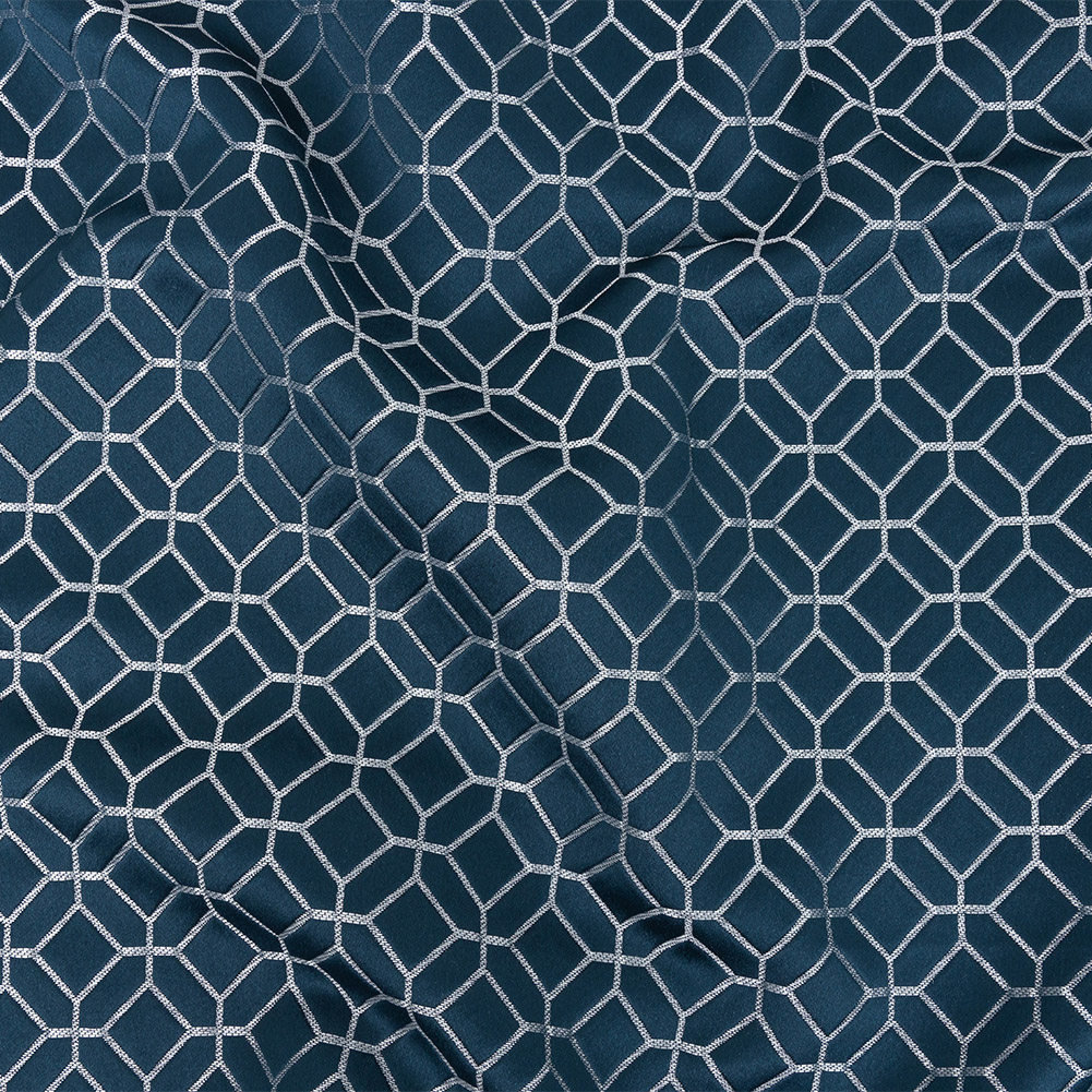 Polyester Jacquard – Indigo Tiled Geometric – British Imported Polyester Jacquard – Indigo Tiled Geometric – British Imported