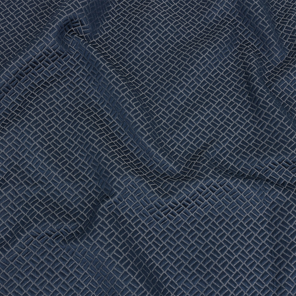 Polyester Jacquard – Indigo Geometric Boxes – British Imported Polyester Jacquard – Indigo Geometric Boxes – British Imported