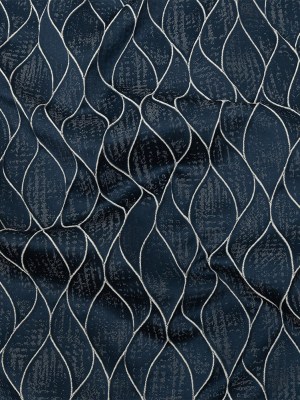 Polyester Jacquard – Indigo Leafy Lines – British Imported Polyester Jacquard – Indigo Leafy Lines – British Imported