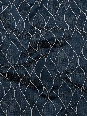 Polyester Jacquard – Indigo Leafy Lines – British Imported Polyester Jacquard – Indigo Leafy Lines – British Imported
