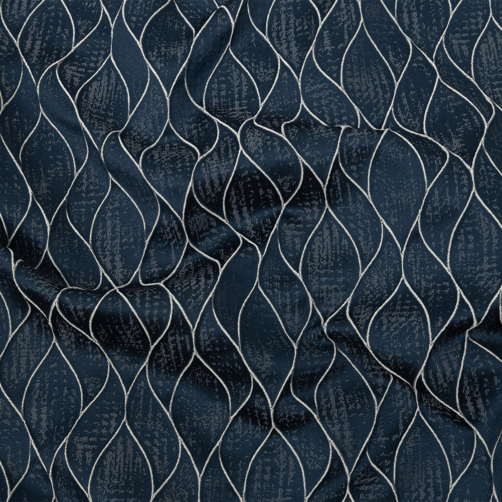 Polyester Jacquard – Indigo Leafy Lines – British Imported Polyester Jacquard – Indigo Leafy Lines – British Imported