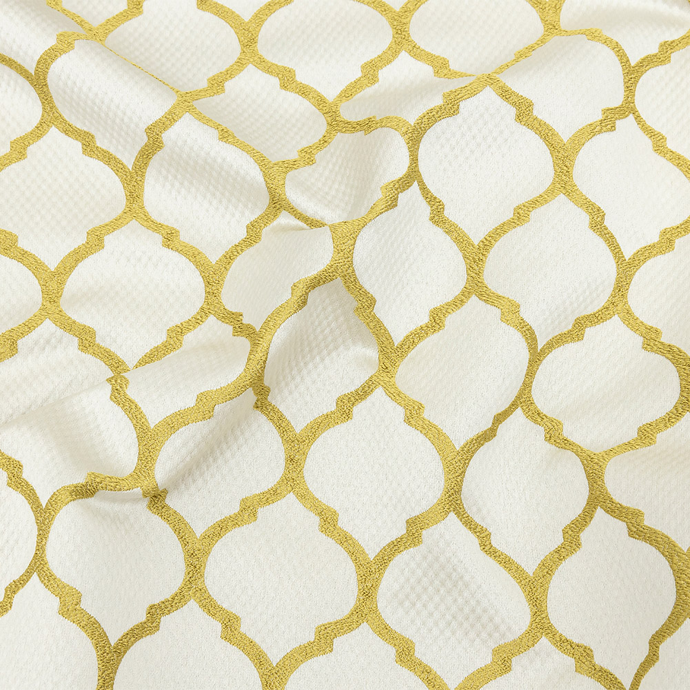 Satin-Faced Jacquard – Zest Moroccan Quatrefoil – British Imported Satin-Faced Jacquard – Zest Moroccan Quatrefoil – British Imported