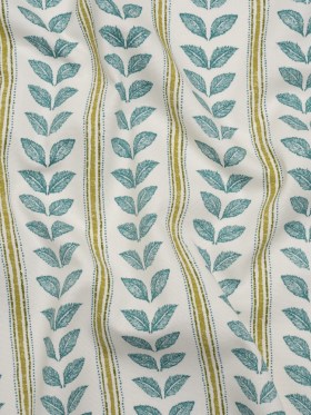 Cotton Canvas Print – Lagoon Leaves and Stripes – British Imported Cotton Canvas Print – Lagoon Leaves and Stripes – British Imported