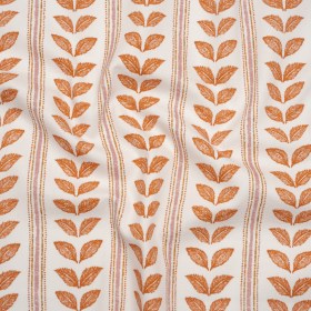 Cotton Canvas Print – Tangerine Leaves and Stripes – British Imported Cotton Canvas Print – Tangerine Leaves and Stripes – British Imported