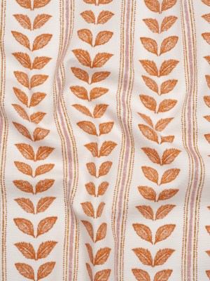Cotton Canvas Print – Tangerine Leaves and Stripes – British Imported Cotton Canvas Print – Tangerine Leaves and Stripes – British Imported