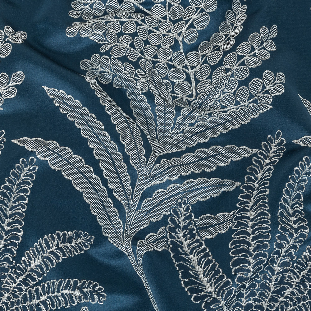 Satin-Faced Jacquard – Ink Fern Leaves – British Imported Satin-Faced Jacquard – Ink Fern Leaves – British Imported