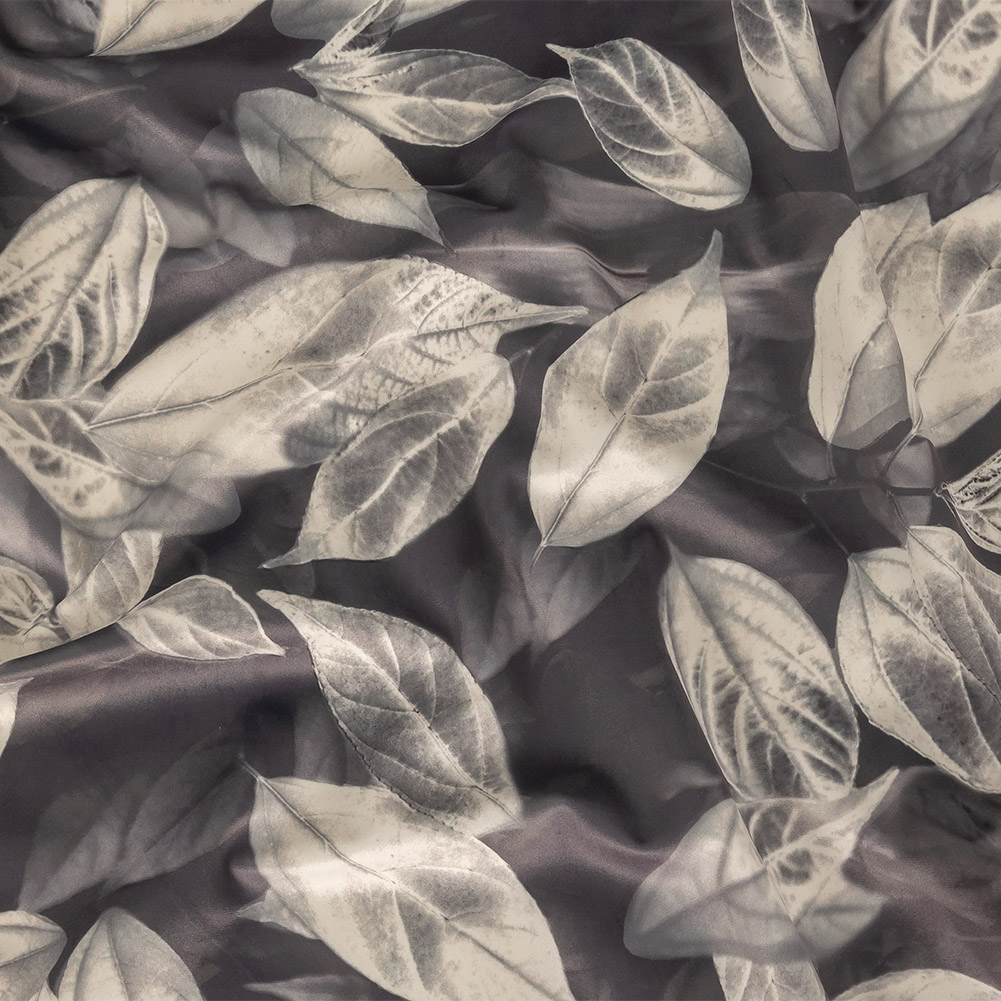 Polyester Knit Microvelvet Print – Slate Floating Leaves – British Imported Polyester Knit Microvelvet Print – Slate Floating Leaves – British Imported