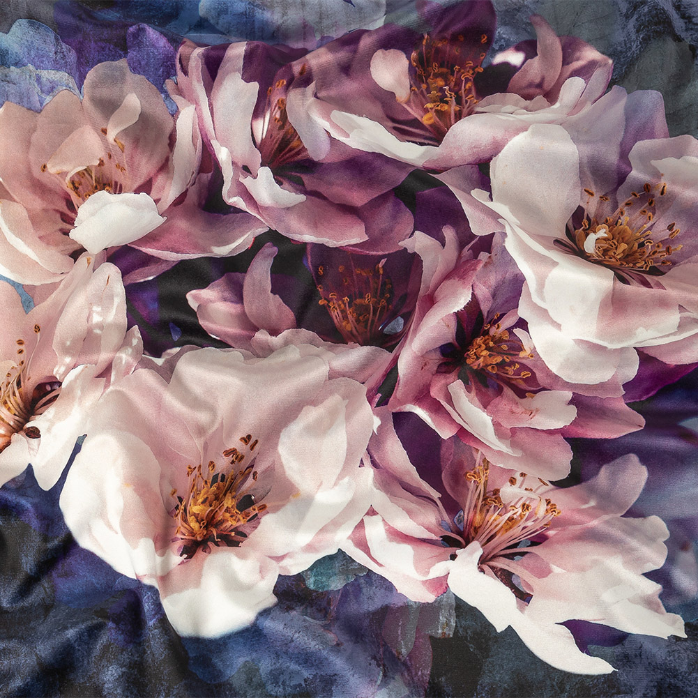 Polyester Knit Microvelvet Print – Amethyst Floral – British Imported Polyester Knit Microvelvet Print – Amethyst Floral – British Imported