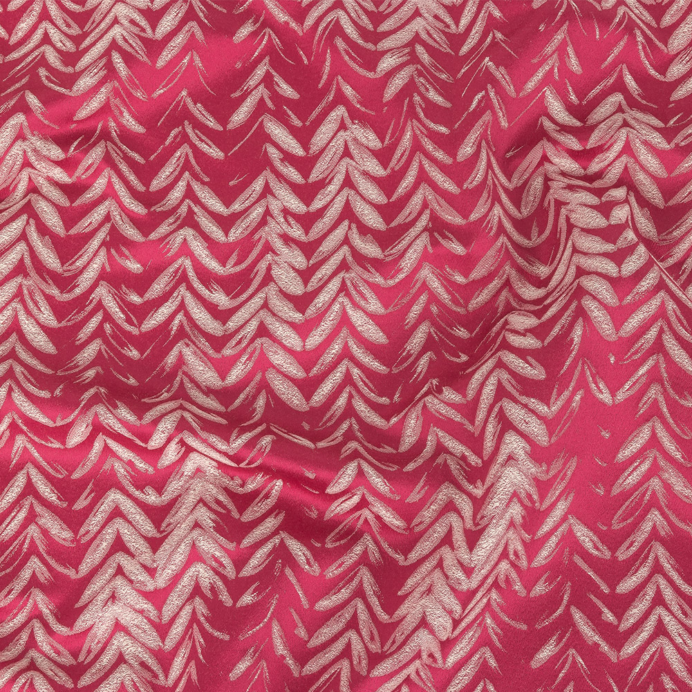 Satin-Faced Drapery Jacquard – Watermelon Chevron Leaves – British Imported Satin-Faced Drapery Jacquard – Watermelon Chevron Leaves – British Imported