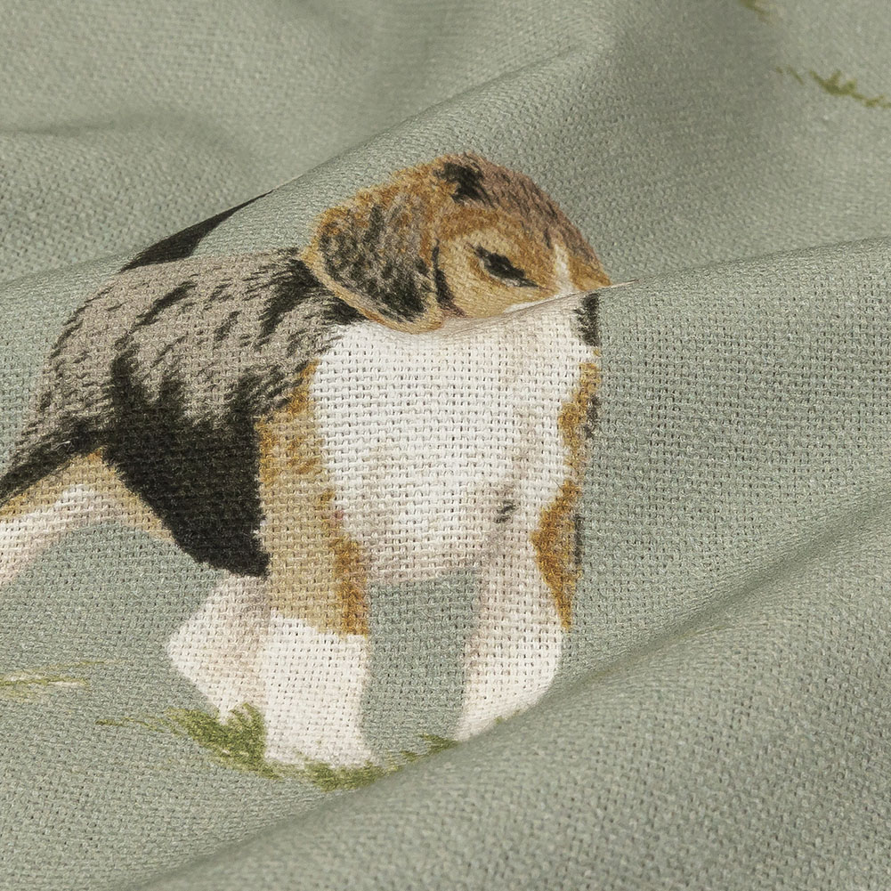 Cotton Canvas Print – Sage Puppy Parade – British Imported Cotton Canvas Print – Sage Puppy Parade – British Imported