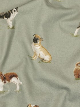 Cotton Canvas Print – Sage Puppy Parade – British Imported Cotton Canvas Print – Sage Puppy Parade – British Imported