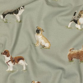 Cotton Canvas Print – Sage Puppy Parade – British Imported Cotton Canvas Print – Sage Puppy Parade – British Imported
