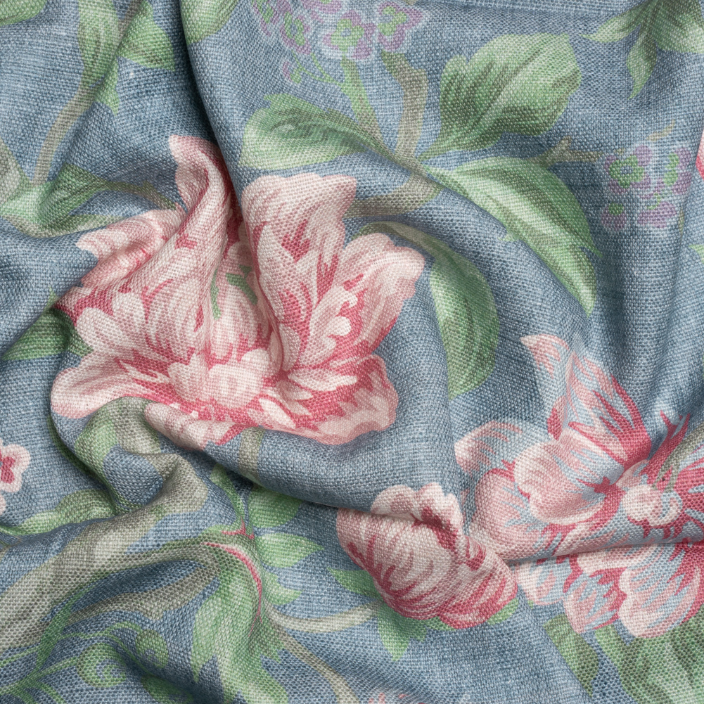 Viscose and Linen Woven – Dusky Seaspray Floral – British Imported Viscose and Linen Woven – Dusky Seaspray Floral – British Imported