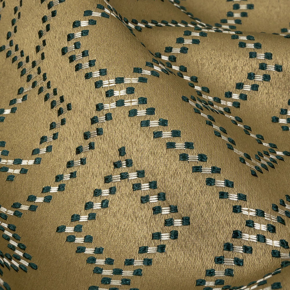 Recycled Polyester Jacquard – Gold Geometric Diamonds – British Imported Recycled Polyester Jacquard – Gold Geometric Diamonds – British Imported