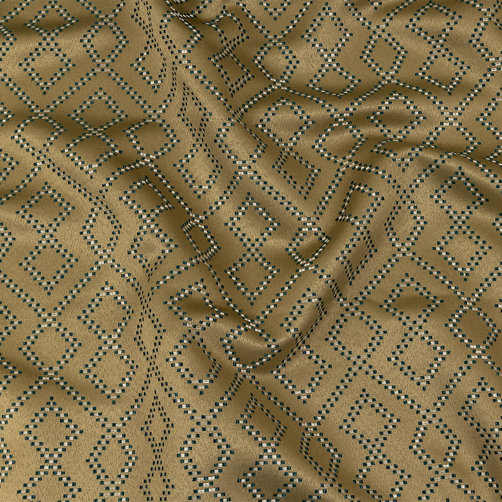 Recycled Polyester Jacquard – Gold Geometric Diamonds – British Imported Recycled Polyester Jacquard – Gold Geometric Diamonds – British Imported