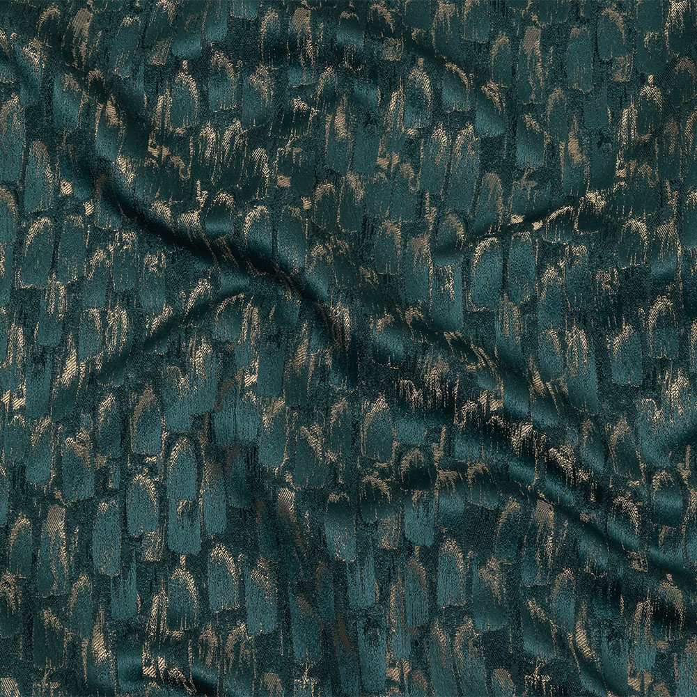 Recycled Polyester Jacquard – Peacock Abstract Brushstrokes – British Imported Recycled Polyester Jacquard – Peacock Abstract Brushstrokes – British Imported