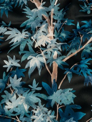 Polyester Microvelvet Print – Midnight Watercolor Tropical Branches – British Imported Polyester Microvelvet Print – Midnight Watercolor Tropical Branches – British Imported