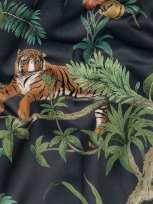 Polyester Microvelvet Print – Slate Lounging Tigers – British Imported Polyester Microvelvet Print – Slate Lounging Tigers – British Imported