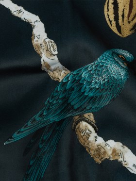 Polyester Microvelvet Print – Ink Fruits and Cockatoos – British Imported Polyester Microvelvet Print – Ink Fruits and Cockatoos – British Imported