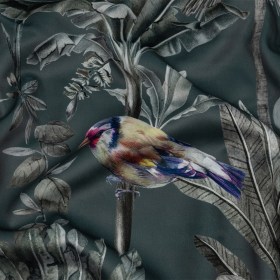 Polyester Microvelvet Print – Slate Tropical Birds and Butterflies – British Imported Polyester Microvelvet Print – Slate Tropical Birds and Butterflies – British Imported