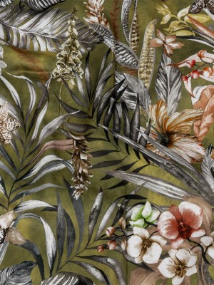 Polyester Microvelvet Print – Olive Tropical Florals – British Imported Polyester Microvelvet Print – Olive Tropical Florals – British Imported