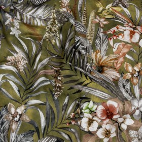 Polyester Microvelvet Print – Olive Tropical Florals – British Imported Polyester Microvelvet Print – Olive Tropical Florals – British Imported