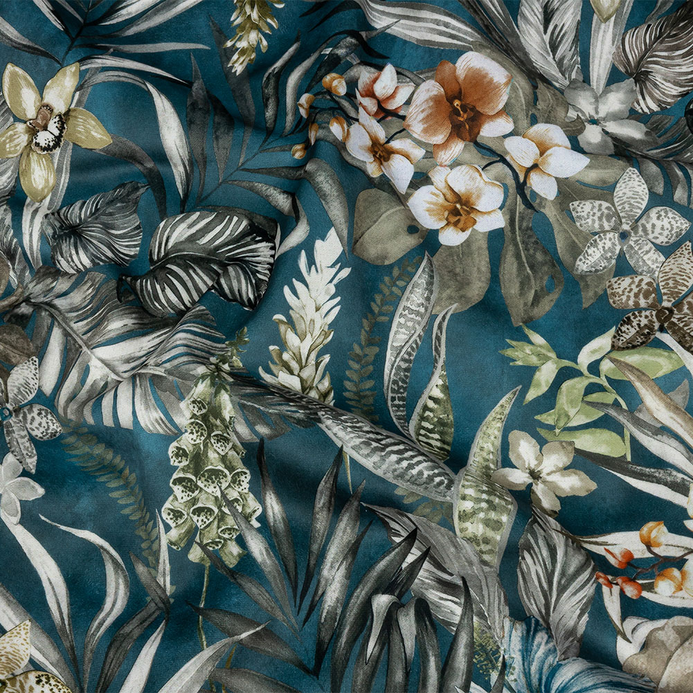 Polyester Microvelvet Print – River Tropical Florals – British Imported Polyester Microvelvet Print – River Tropical Florals – British Imported