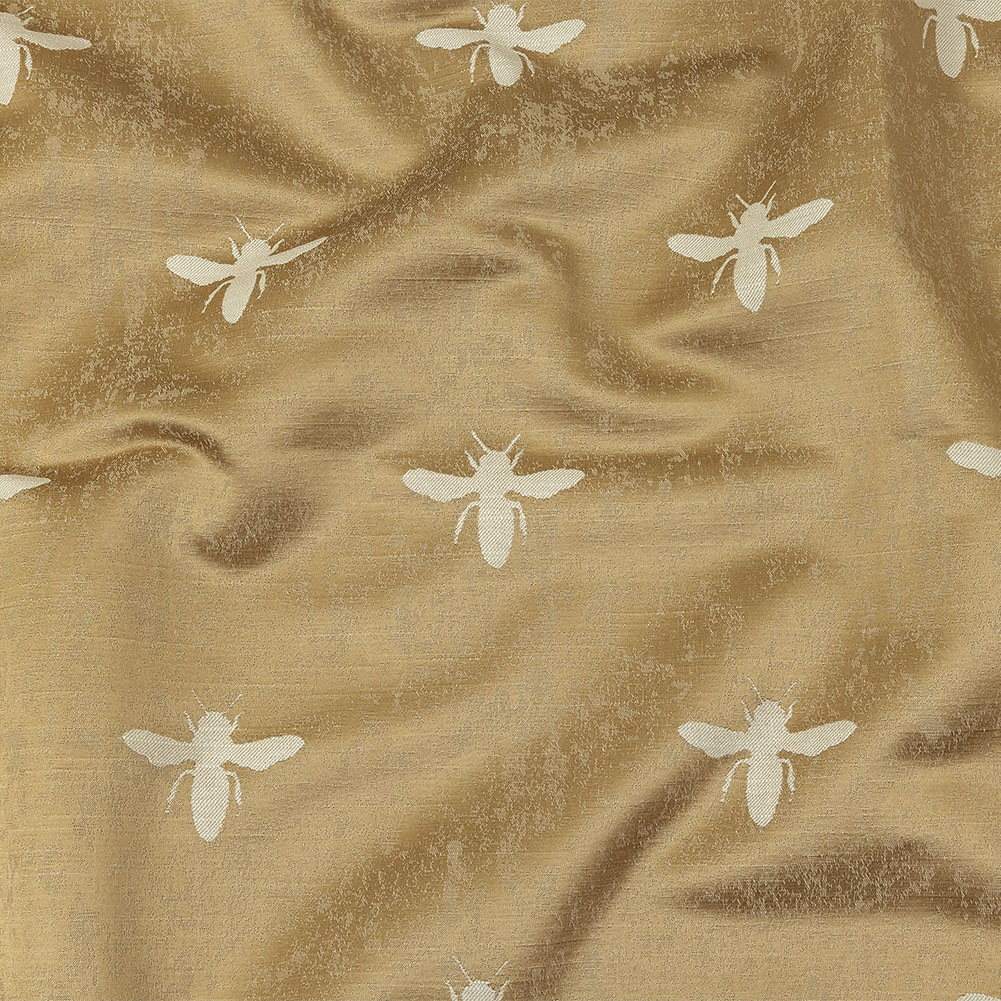 Slubbed Drapery Jacquard – Gold Buzzing Bees – British Imported Slubbed Drapery Jacquard – Gold Buzzing Bees – British Imported
