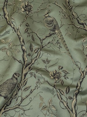Drapery Jacquard – Ocean Perched Peacocks on Branches – British Imported Drapery Jacquard – Ocean Perched Peacocks on Branches – British Imported