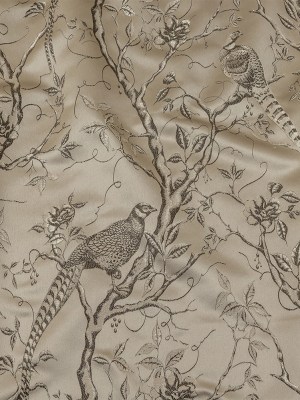 Drapery Jacquard – Oyster Perched Peacocks on Branches – British Imported Drapery Jacquard – Oyster Perched Peacocks on Branches – British Imported