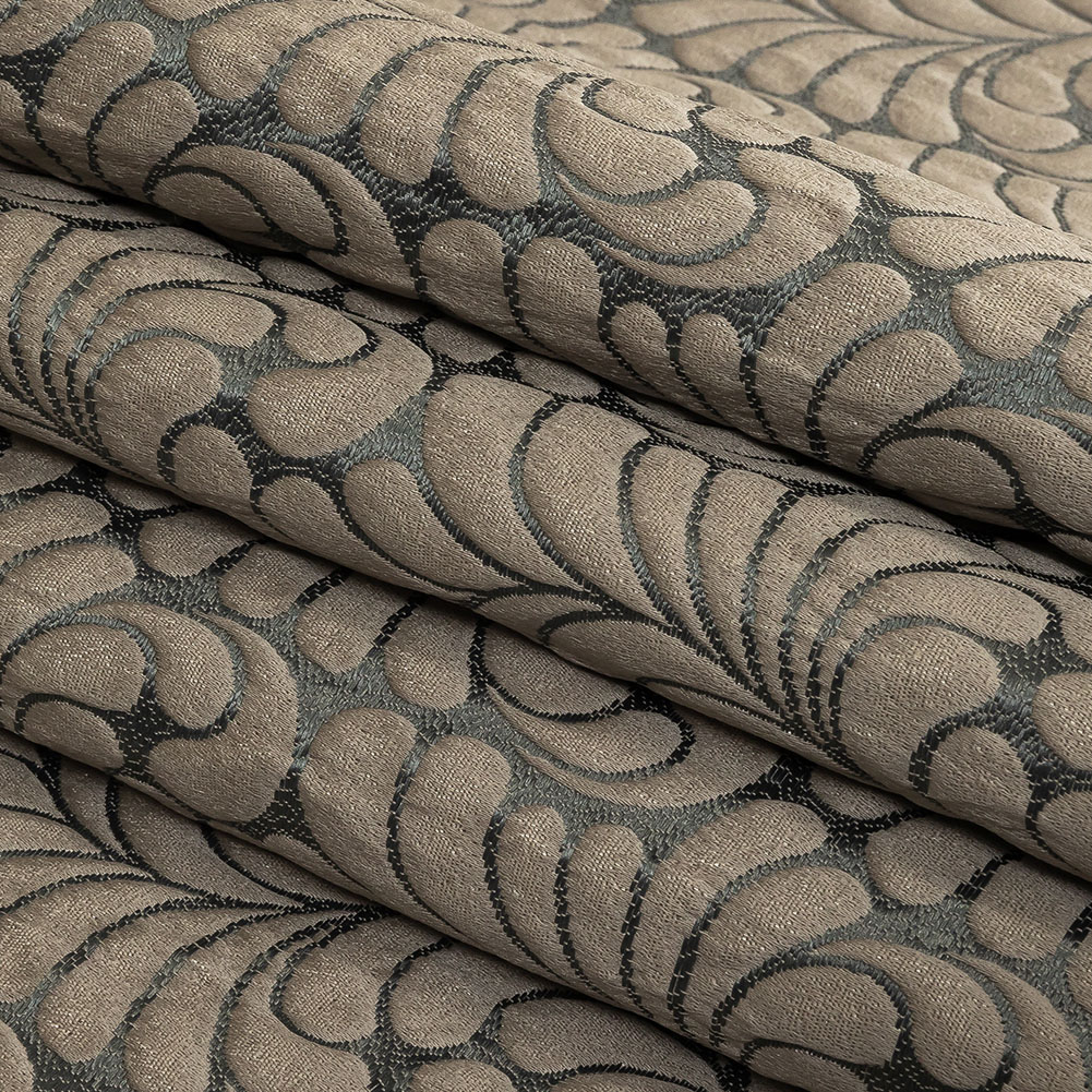 Satin-Faced Jacquard – Denim Fern Leaves – British Imported Satin-Faced Jacquard – Denim Fern Leaves – British Imported