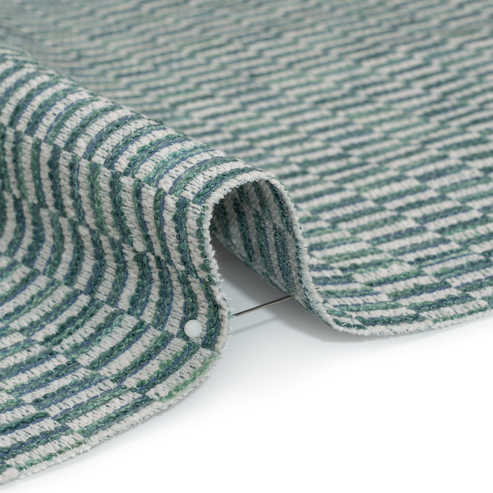 Textured Polyester and Cotton Woven – Lagoon Rectangle Checks – British Imported Textured Polyester and Cotton Woven – Lagoon Rectangle Checks – British Imported