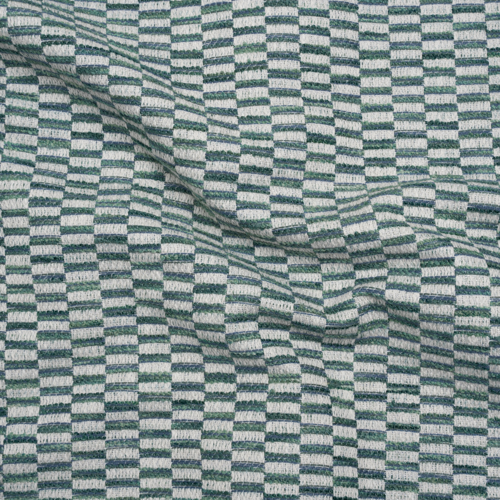Textured Polyester and Cotton Woven – Lagoon Rectangle Checks – British Imported Textured Polyester and Cotton Woven – Lagoon Rectangle Checks – British Imported