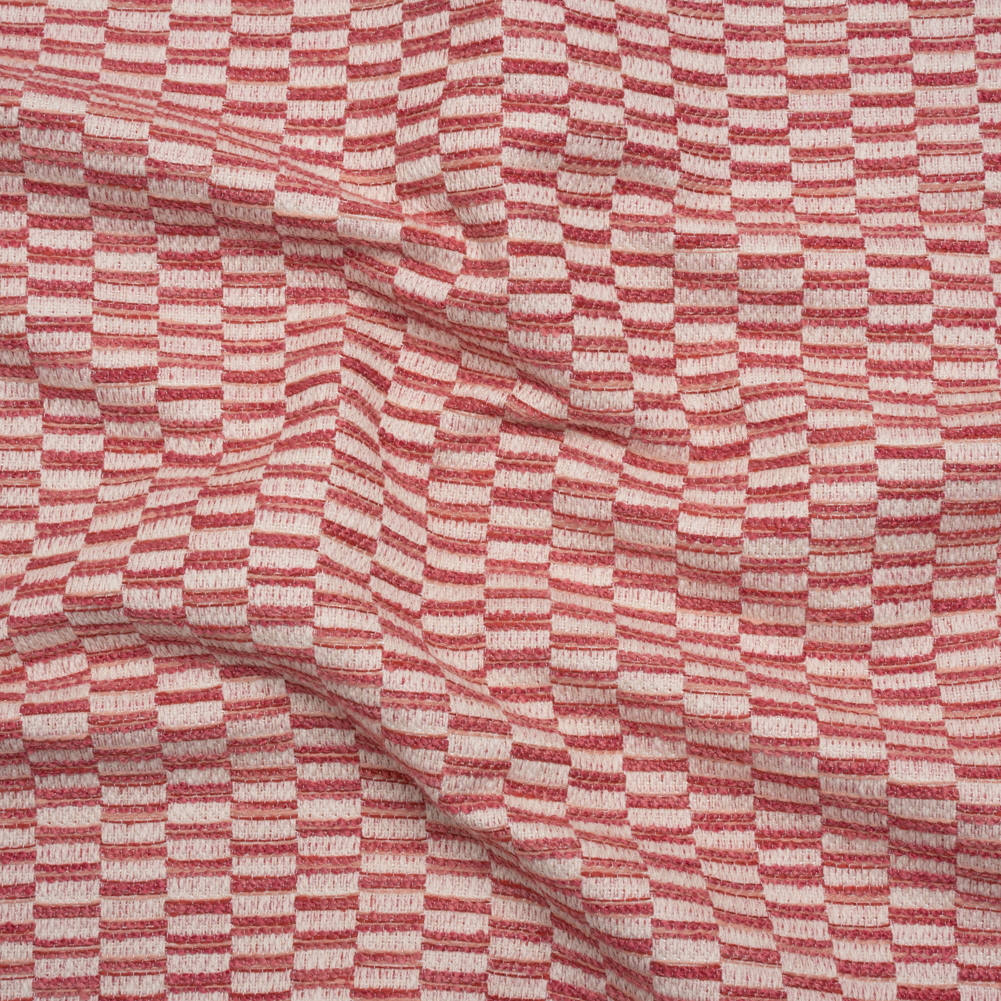 Textured Polyester and Cotton Woven – Raspberry Rectangle Checks – British Imported Textured Polyester and Cotton Woven – Raspberry Rectangle Checks – British Imported
