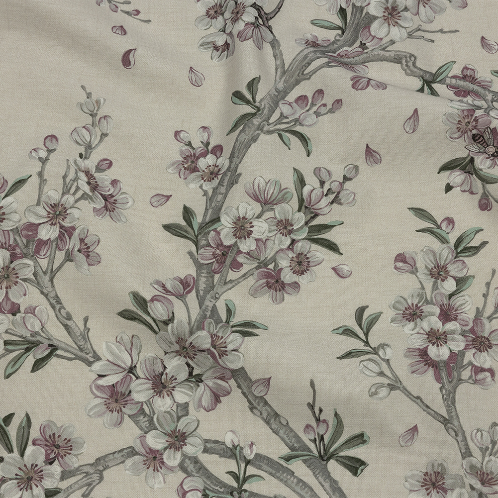 Cotton Canvas Print – Orchid Blossoming Trees and Bees – British Imported Cotton Canvas Print – Orchid Blossoming Trees and Bees – British Imported