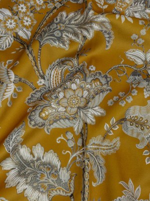 Polyester Microvelvet Print – Ochre Jacobean Floral – British Imported Polyester Microvelvet Print – Ochre Jacobean Floral – British Imported