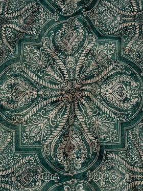 Printed Polyester Velvet – Emerald Ornate Leafy Tiles – British Imported Printed Polyester Velvet – Emerald Ornate Leafy Tiles – British Imported