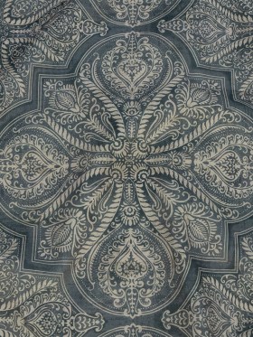 Printed Polyester Velvet – Graphite Ornate Leafy Tiles – British Imported Printed Polyester Velvet – Graphite Ornate Leafy Tiles – British Imported