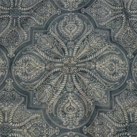 Printed Polyester Velvet – Graphite Ornate Leafy Tiles – British Imported Printed Polyester Velvet – Graphite Ornate Leafy Tiles – British Imported