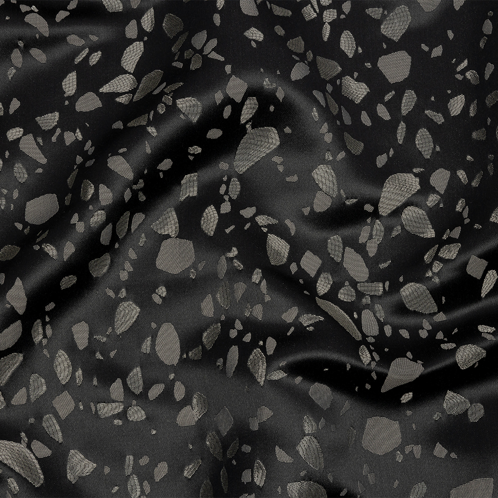 Metallic Satin-Faced Drapery Jacquard – Indigo Pebbles – British Imported Metallic Satin-Faced Drapery Jacquard – Indigo Pebbles – British Imported