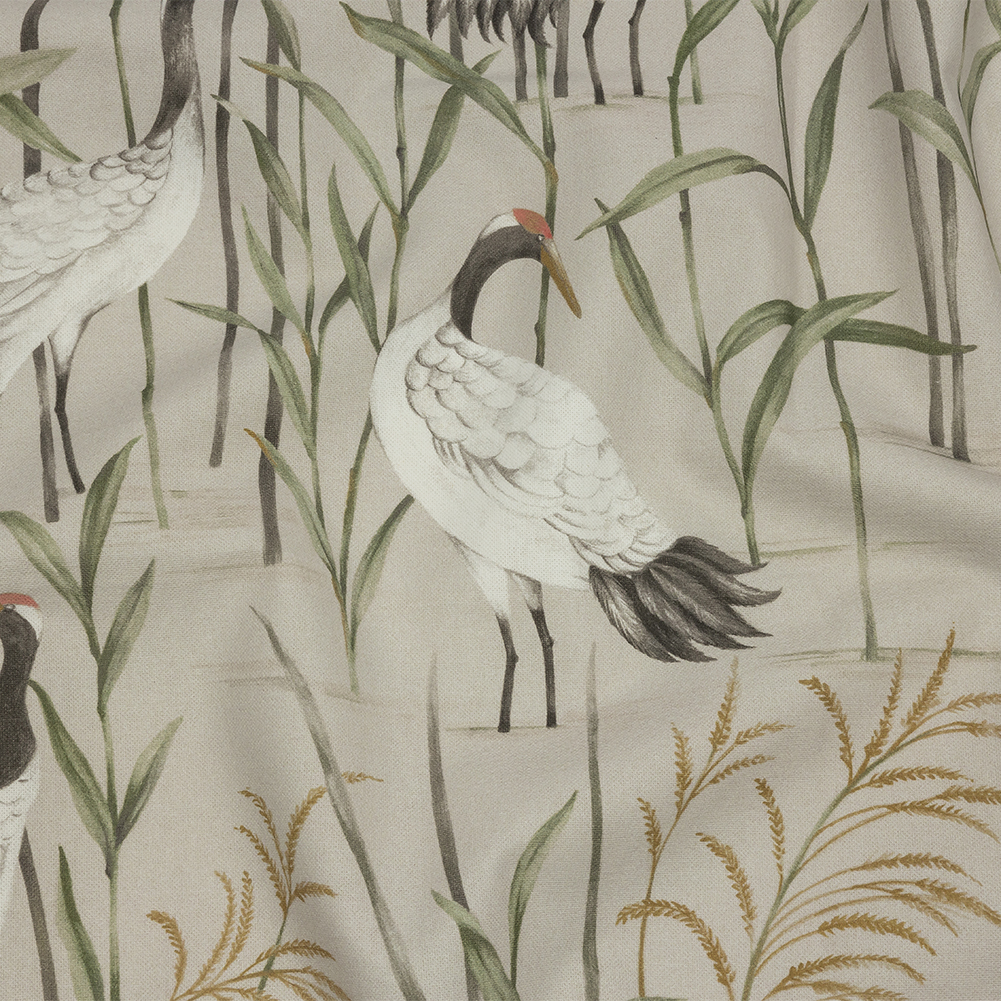 Cotton Canvas Print – Linen Cranes in the Reeds – British Imported Cotton Canvas Print – Linen Cranes in the Reeds – British Imported
