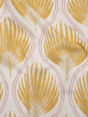 Cotton Canvas Print – Marigold Palm Leaf Ogee – British Imported Cotton Canvas Print – Marigold Palm Leaf Ogee – British Imported