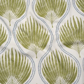 Cotton Canvas Print – Olive Palm Leaf Ogee – British Imported Cotton Canvas Print – Olive Palm Leaf Ogee – British Imported
