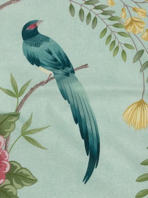 Cotton Canvas Print – Aqua Birds in the Garden – British Imported Cotton Canvas Print – Aqua Birds in the Garden – British Imported