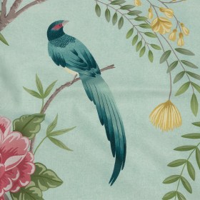 Cotton Canvas Print – Aqua Birds in the Garden – British Imported Cotton Canvas Print – Aqua Birds in the Garden – British Imported