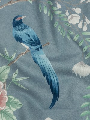 Cotton Canvas Print – Denim Birds in the Garden – British Imported Cotton Canvas Print – Denim Birds in the Garden – British Imported